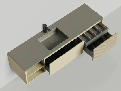 Подвесная тумба Domino 1800, эмаль, с открытой полкой, под встраиваемую раковину