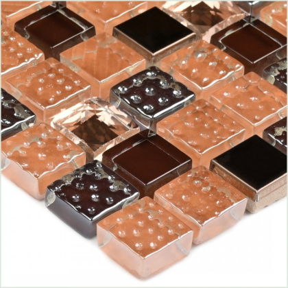 Мозаика стеклянная с камнем Crystal Brown (чип 8*15*15) 300*300(11шт.-0.99м2), м2 Мозаика стеклянная с камнем Crystal Brown (чип 8*15*15) 300*300(11шт.-0.99м2), м2