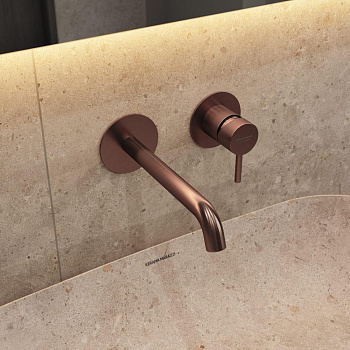 Смеситель для раковины ETERNA однорычажный настенный, без донного клапана, брашированная медь, pvd Смеситель для раковины ETERNA однорычажный настенный, без донного клапана, брашированная медь, pvd