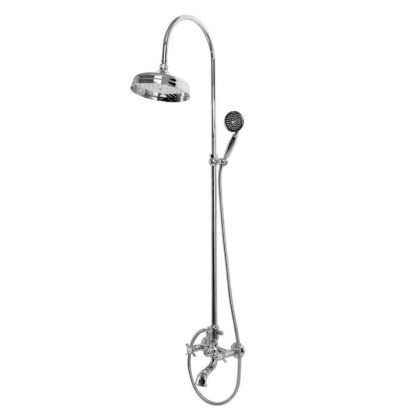 LORD-CVD-01-Bi Душевая стойка со смесителем для ванны, верхним и ручным душем 20 см Исполнение: Хром, Ручки: Белый  LORD-CVD-01-Bi Душевая стойка со смесителем для ванны, верхним и ручным душем 20 см Исполнение: Хром, Ручки: Белый
