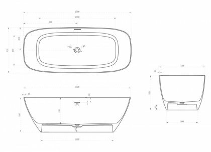 Ванна из литьевого мрамора Abber Stein 170х72 AS9612-1.7