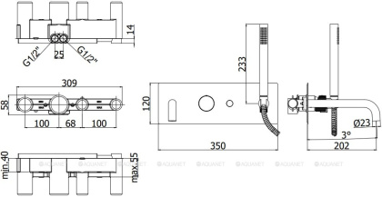 Смеситель для ванны с душем Paffoni Jo JO001NO (с внутренней частью)