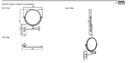 Зеркало с 3-кратным увеличением для ванной комнаты настенное в комплекте с креплением 3056-0013, шт