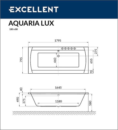 Ванна EXCELLENT Aquaria Lux 180x80 "ULTRA" (бронза)