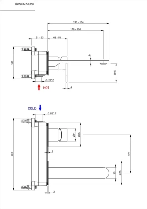 Смеситель для раковины SIARA настенный, с внутренней частью, нержавеющая сталь