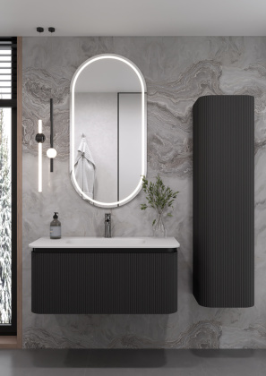 OVALE 1 полка рифленая 100CM АНТРАЦИТ тумба + раковина OV1110101-100 Boheme