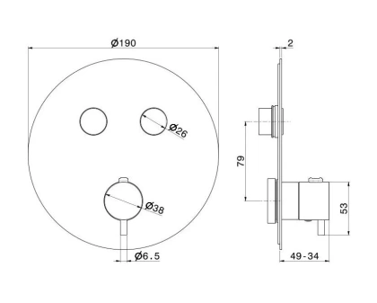 Встраиваемый термостатический кнопочный смеситель для душа ETERNA на 2 пот. нержавеющая сталь Встраиваемый термостатический кнопочный смеситель для душа ETERNA на 2 пот. нержавеющая сталь