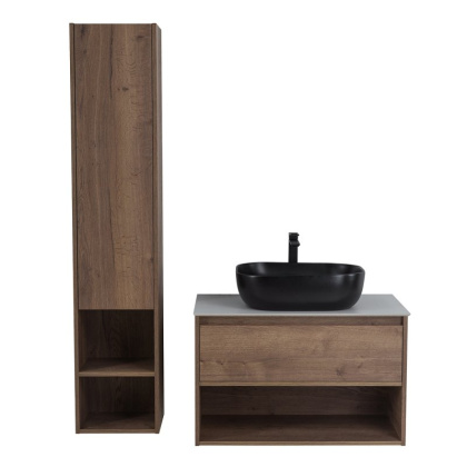 Тумба c раковиной подвесная с одним ящиком и одной открытой полкой BelBagno KRAFT 100 Rovere Tabacco, раковина белая Тумба c раковиной подвесная с одним ящиком и одной открытой полкой BelBagno KRAFT 100 Rovere Tabacco, раковина белая
