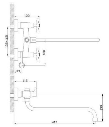 Смеситель Rossinka Н02-84R для ванны универсальный
