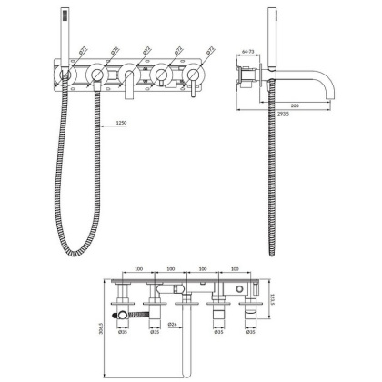Смеситель для ванны скрытого монтажа OMNIRES Y Y1237_1GLB (брашированное золото)
