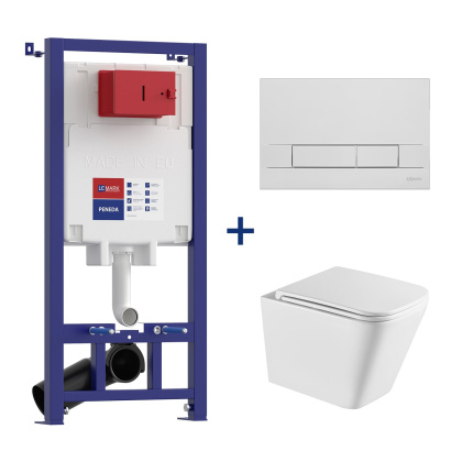 Комплект 3в1: Инсталляция Lemark PENEDA для унитазов с кнопкой смыва BIT хром глянец + унитаз подвесной безободковый  FLOREX Торнадо белый глянец Комплект 3в1: Инсталляция Lemark PENEDA для унитазов с кнопкой смыва BIT хром глянец + унитаз подвесной безободковый  FLOREX Торнадо белый глянец