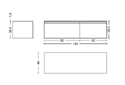 Ящик под столешницу 140см АНТРАЦИТ глянец VALLESSI UNO-S 897-140-A glossy Boheme