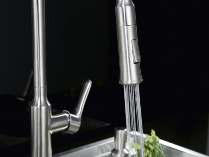 Смеситель для кухни с выдвижным изливом,двухрежимный, нержавеющая сталь, исполнение сатин BB-LAM38-IN Смеситель для кухни с выдвижным изливом,двухрежимный, нержавеющая сталь, исполнение сатин BB-LAM38-IN