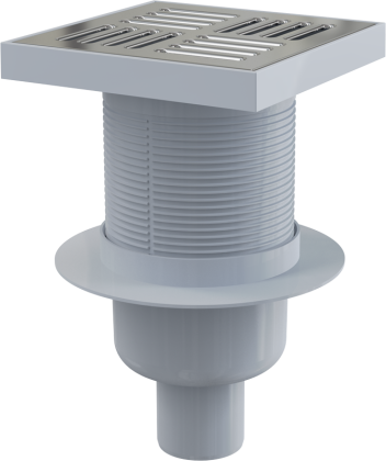 Сливной трап 150×150/50 мм прямой сток, решетка из нержавеющей стали, гидрозатвор мокрый