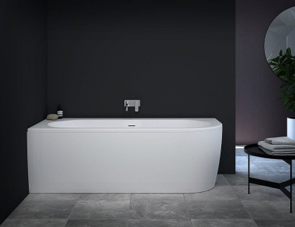 Акриловая ванна угловая левосторонняя, щелевой слив-перелив, белая фронтальная панель, белая чаша, 1790х790х600, SLIM CORNER-180-80-60-L-W37-SET