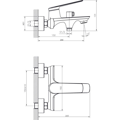 Смеситель для ванны с коротким изливом  RUSH Bering (BE5535-44)