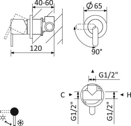 LEAF-DIM-01 Встраиваемый однорычажный смеситель Исполнение: Хром 