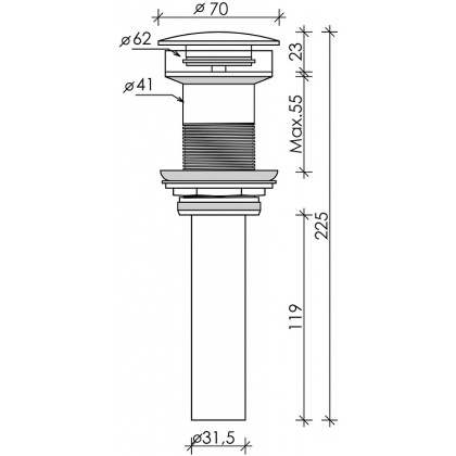 Донный клапан без перелива с керамической накладкой с системой "Click-Clack"