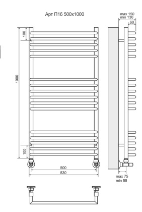 Полотенцесушитель Terminus Арт П16 500х1000