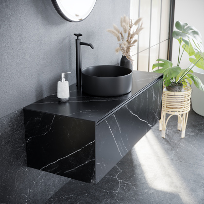 Тумба подвесная SANCOS Stone из керамогранита с одним выдвижным ящиком и столешницей из керамогранита 1200х400х495, керамогранит Nero Marquina, арт. ST120NM Тумба подвесная SANCOS Stone из керамогранита с одним выдвижным ящиком и столешницей из керамогранита 1200х400х495, керамогранит Nero Marquina, арт. ST120NM