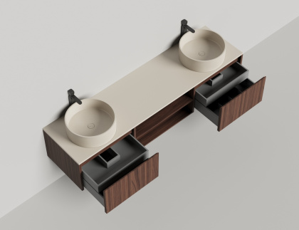 Подвесная тумба Domino 2000, шпон, для двух раковин, гладкий фасад