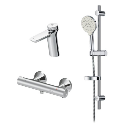 F40950A03 Inspire V2.0, набор 3в1: Смеситель д/умывальника, Смеситель д/душа с термостатом, душевой комплект