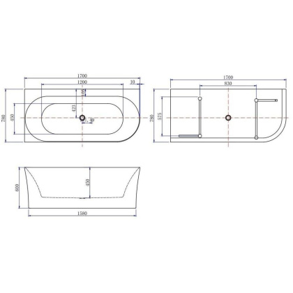 Акриловая ванна Allen Brau Priority 1700x780 2.31004.21A/AM антрацит/белый матовый, шт