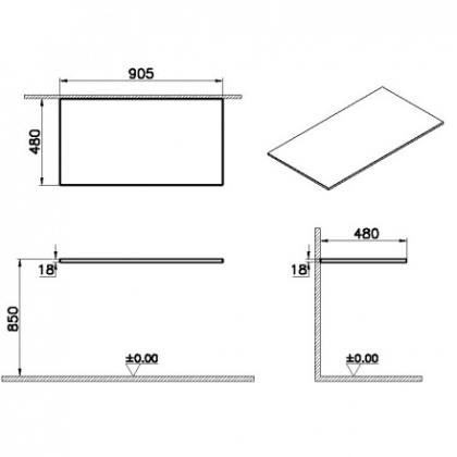 Столешница 90 см, без отверстия, черный дуб