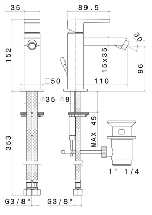 Смеситель для биде FUTURA однорычажный с донным клапаном, хром Смеситель для биде FUTURA однорычажный с донным клапаном, хром