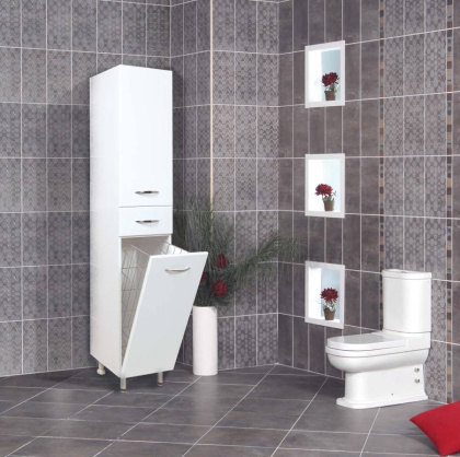 Пенал Onika Модерн 40 напольный, белый, с бельевой корзиной, правый