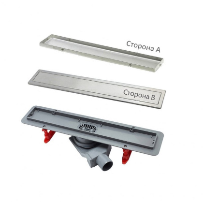 13100001 Линейный трап CONFLUO PREMIUM LINE двухсторонняя модель Исполнение: матовый хром без перфорации/полая под плитку, рамка - матовый хром 