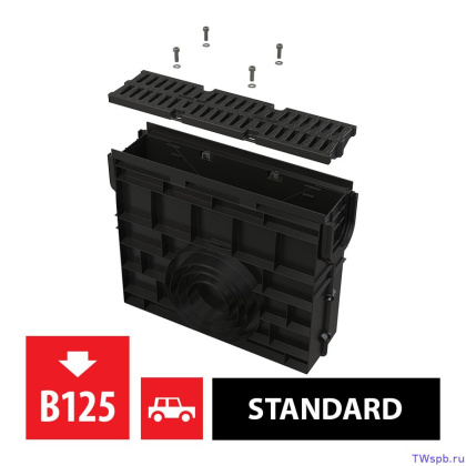 Пескоуловитель для дренажного канала AVZ104 с пластиковой рамой и решеткой из композитного материала B125