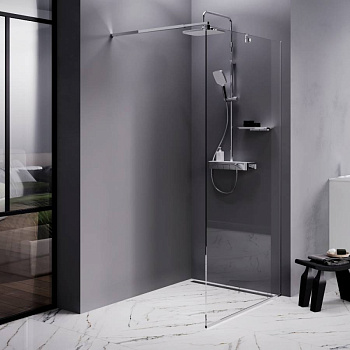 W84WI-100-F1-MTE Душевая перегородка Func 100x200, стекло прозр. 8 мм + покрытие, профиль мат хром