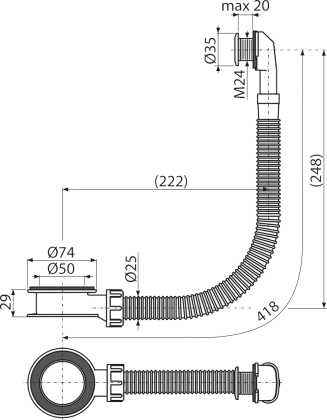 Слив-перелив для умывальника, белый