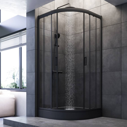 W90G-401-090BT Душевое ограждение Gem 1/4 Rond 90x90 стекло прозрачное, профиль Черный матовый, без