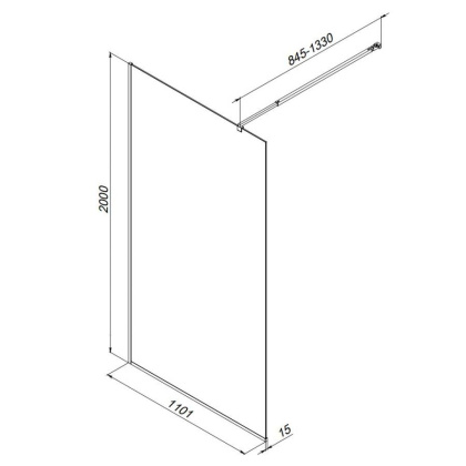 W84WI-110-F1-BTE Душевая перегородка Func 110x200, стекло прозр. 8 мм + покрытие, профиль черный