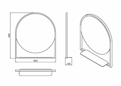 Зеркало Vallessi круглое с полочкой антрацит 80*90 550_2 Boheme