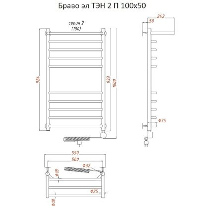 Полотенцесушитель Браво эл ТЭН 2 П 100*50 (ЛЦ4) Полотенцесушитель Браво эл ТЭН 2 П 100*50 (ЛЦ4)