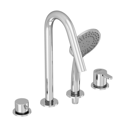 LEAF-BVDM4-ST Смеситель на борт ванны с выдвижным душем и переключателем Исполнение: Сатин 