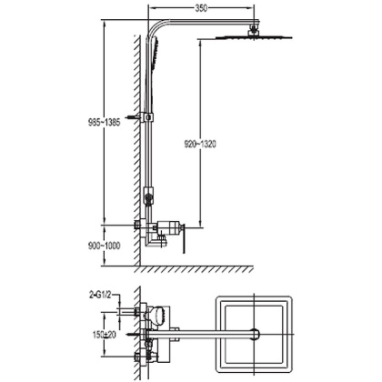 CITY-F-CD-01 Душевая стойка со смесителем с верхним и ручным душем CITY-F-CD-01 Душевая стойка со смесителем с верхним и ручным душем