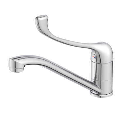 Смеситель для раковины/кухни с локтевой рукояткой, с поворотным изливом, высота излива 12 см, длина 21 см, латунь/хром Смеситель для раковины/кухни с локтевой рукояткой, с поворотным изливом, высота излива 12 см, длина 21 см, латунь/хром