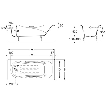 MALIBU ванна 170X70 C(F,O/A) БЕЛ