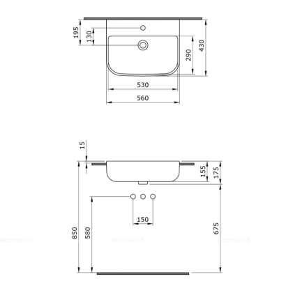 Раковина Milano размер  56x43 см , цвет белый, 1303-001-0126, шт Раковина Milano размер  56x43 см , цвет белый, 1303-001-0126, шт