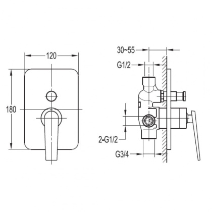 BADEN-F-VDIM-01 Встраиваемый однорычажный смеситель для душа с переключателем, хром