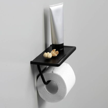 Держатель туалетной бумаги с полочкой для телефона, 18х8,8х9 см, черный, K-1525