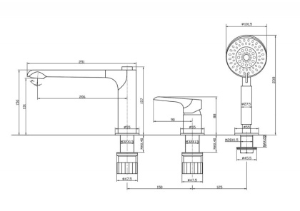 ANCONA Смеситель на борт ванны с ручным выдвижным душем, хром ANCONA-BVD3-CRM