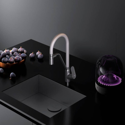 F8007825 Like, смеситель для кухни с каналом для питьевой воды и гибким изливом, черн., серый излив