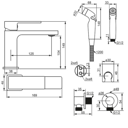 530300000 Gala смеситель для умывальника с гигиеническим душем, хром