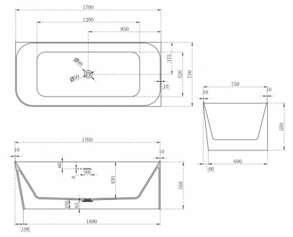 Ванна из литьевого мрамора Abber Stein 170х75 AS9621-1.7 R