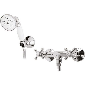 GOLF-D-03/24-Bi Смеситель для душа с ручным душем, шлангом и держателем Исполнение: Золото 24 карат, Ручки: Белый  GOLF-D-03/24-Bi Смеситель для душа с ручным душем, шлангом и держателем Исполнение: Золото 24 карат, Ручки: Белый